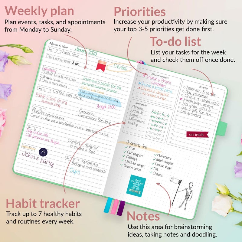 GoGirl Planner and Organizer for Women â€“ A5 Size Weekly Planner, Goals Journal & Agenda to Improve Time Management, Productivity & Live Happier. Undated â€“ Start Anytime, Lasts 1 Year â€“ Mint Green - Image 3